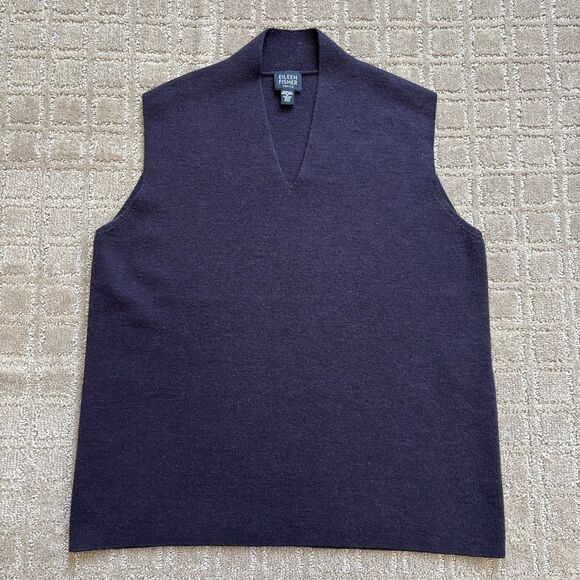 Eileen Fisher Wool Sweater Vest Women's MP Plum Purple V Neck Classic Preppy - Picture 1 of 7